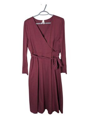 Pact Organic Fit And Flare Wrap Midi Dress Ruby Heather Size XL